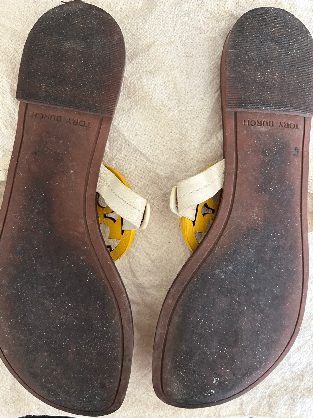 Tory Burch White and Yellow Miller Logo Thong Sandals - Picture 5 of 6